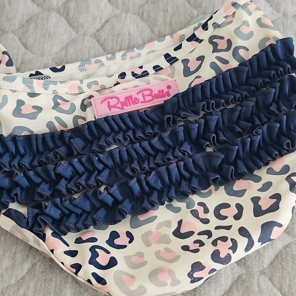 2pc 18-24m Short Sleeve Animal Print Swim Set Ruffle Butts